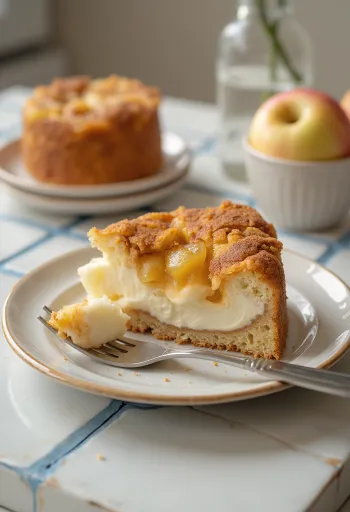 Яблочно-творожный торт с корицей, украшенный яблоком и корицей