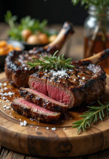 Стейки из спрингбока на гриле, поданные с запеченными овощами.