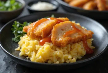 Кацу Омурайс, японский рис с яйцом, курицей и кунжутом