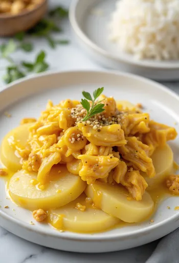 Тарелка сливочного Ахи де гальина с рисом и картофелем