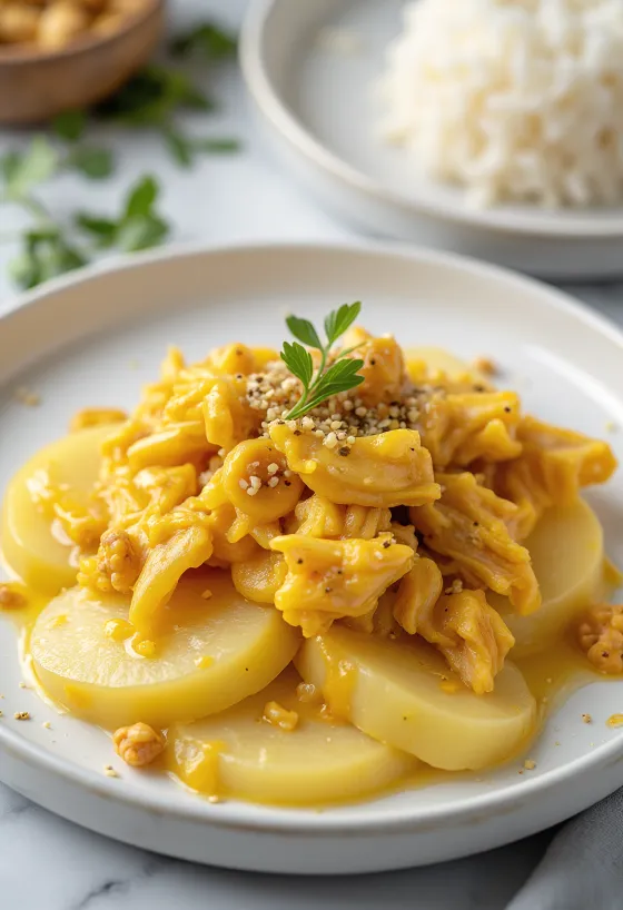 Тарелка сливочного Ахи де гальина с рисом и картофелем