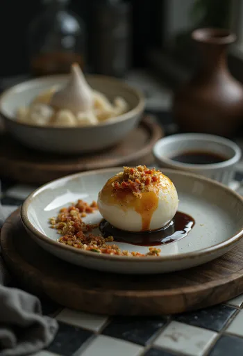 Балют с соевым соусом и зеленым луком