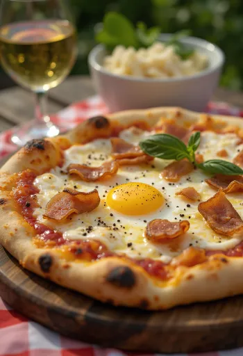 Пицца Carbonara с гуанчиале и яйцом