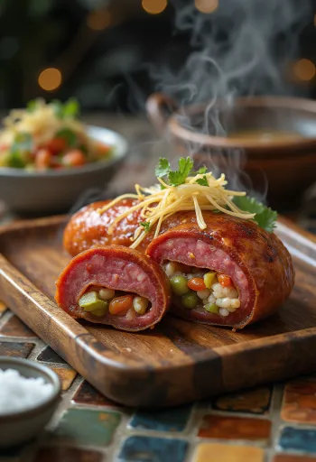 Абаи Сундэ, поданный нарезанным, с богатой начинкой