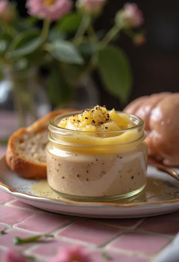 Паштет из куриной печени кремовой консистенции, поданный со свежей зеленью и хрустящим тостом