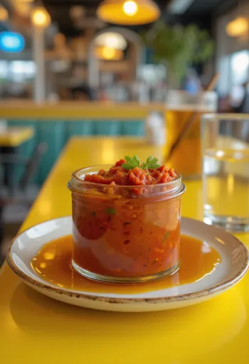 Соус Харисса, поданный с жареными овощами