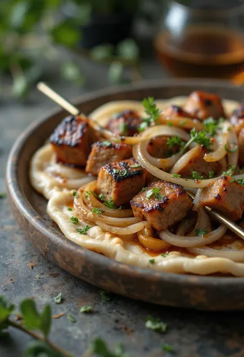 Шампуры с шашлыком и овощами гриль