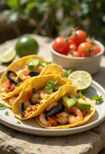 Тако с морепродуктами и авокадо