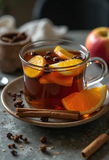 Яблочно-апельсиновый чай, поданный в стакане