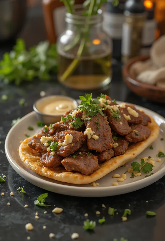 Шаурма с бараниной, свежими овощами и йогуртом