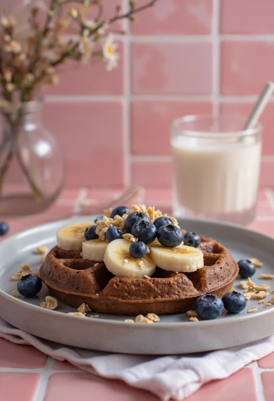 Суперфуд-вафли, поданные с черникой и миндалем