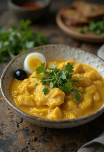 Ахи де Гальина с кинзой при подаче, с кремовым соусом