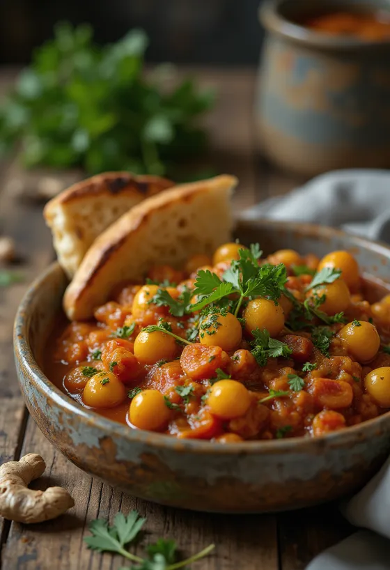 Гугни с масалой, пряным нутом, кинзой и лимоном