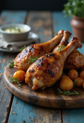 Копченые ножки индейки, поданные на деревенской тарелке