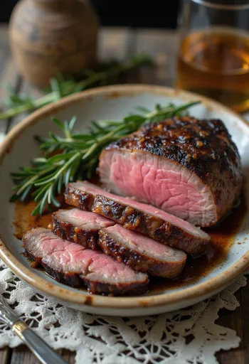 Копченый стейк из оленины с запеченными овощами и розмарином