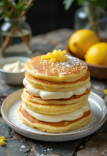 Блинный торт с творогом, поданный на тарелке