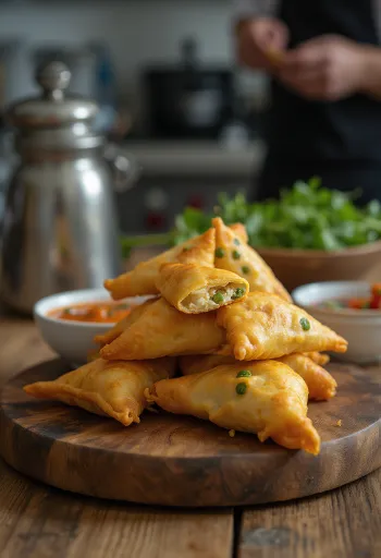 Самоса с курицей и карри при подаче