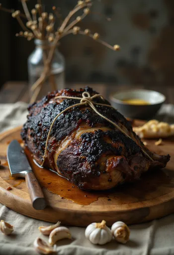 Кабан на вертеле с зеленью и запеченными овощами