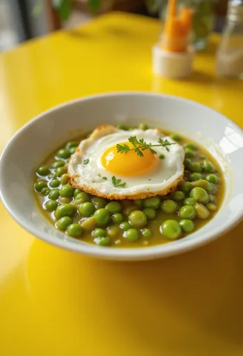 Кремовое рагу из зеленого горошка, посыпанное свежей петрушкой