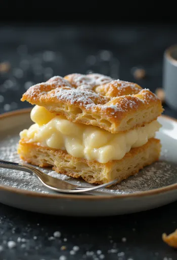 Ванильный кремеш, нарезанный на порции