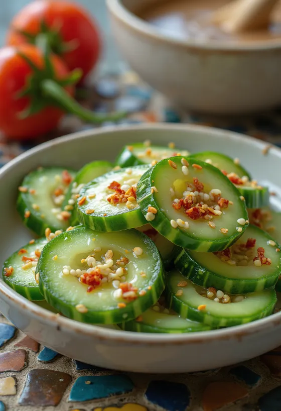 Ои Мучим, корейские острые огурцы в соевом соусе и с кунжутом