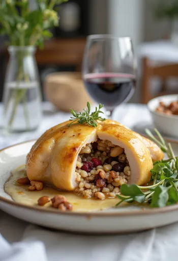 Фаршированные перепела с диким рисом на тарелке