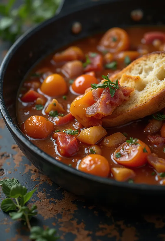 Лечо со свежим перцем, помидорами и копченой колбасой