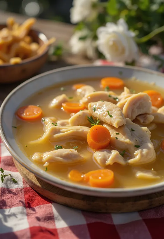 Горячий куриный суп с овощами и вермишелью