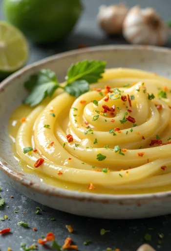 Имбирный соус с чесноком и лаймом в сервировке