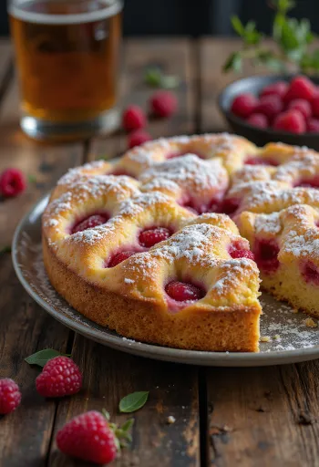 Малиновый торт при подаче