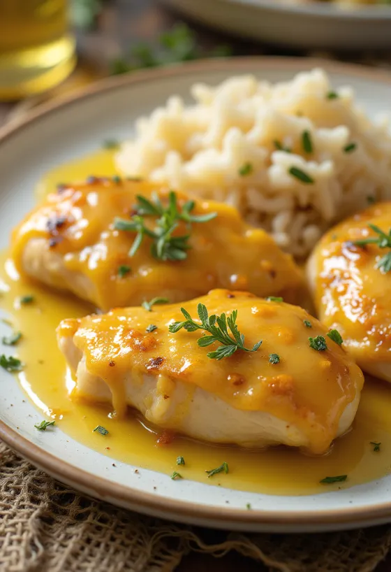 Сочная куриная грудка в медово-горчичном соусе, обжаренная до хрустящей корочки, подается со свежими овощами.