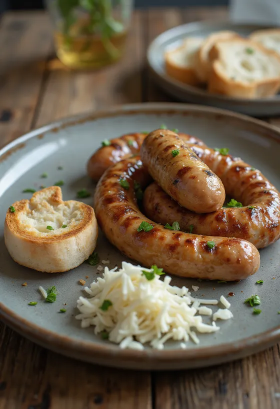 Жареные колбаски с тертым хреном и петрушкой