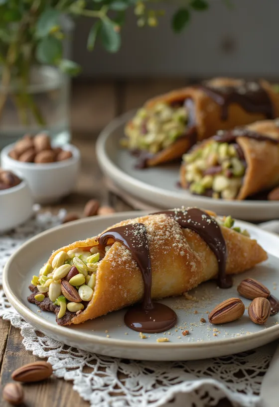 Канноли с молочным шоколадом при подаче