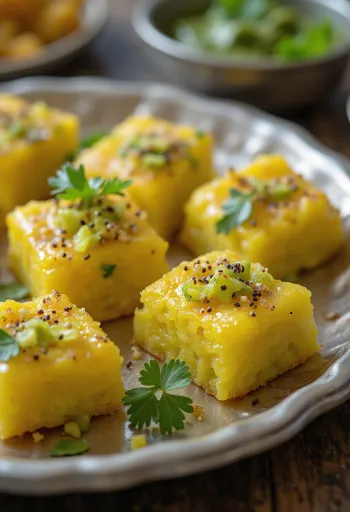 Капустная дхокла со свежей кинзой и пряным маслом