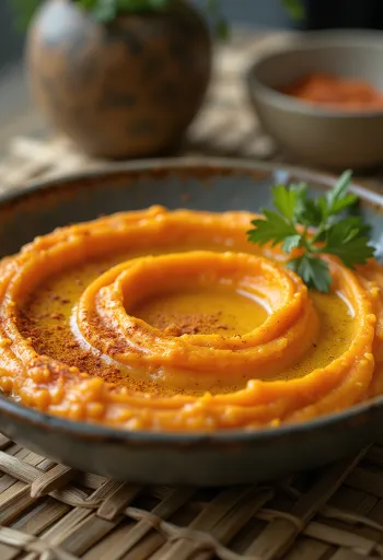 Пикантный морковный хумус при подаче