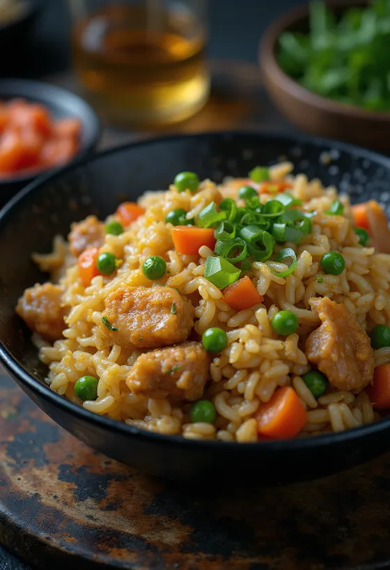 Азиатский жареный рис с овощами и яйцом