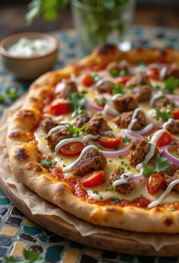 Пицца кебаб с пряным мясом и греческим йогуртом