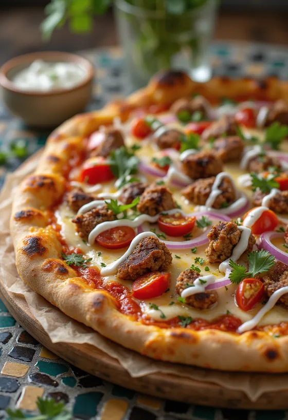 Пицца кебаб с пряным мясом и греческим йогуртом