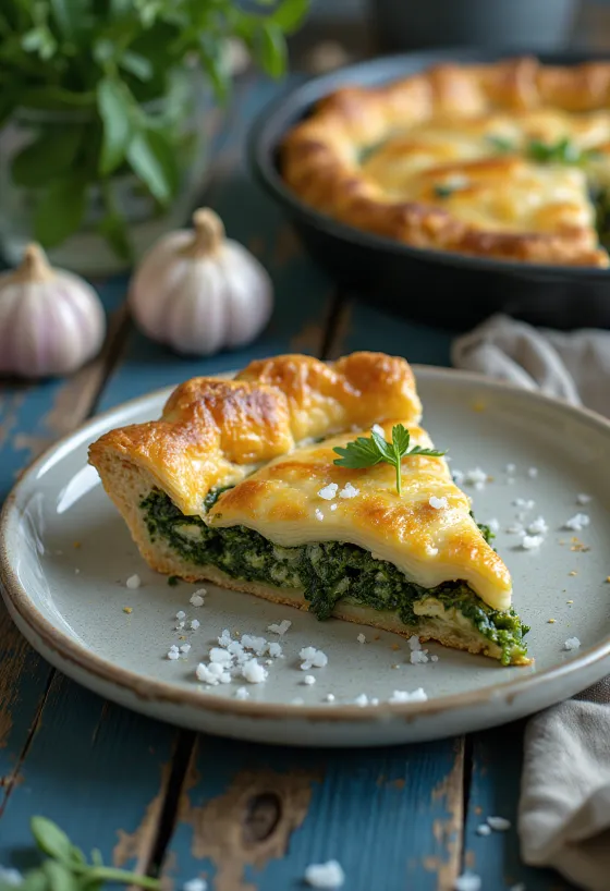 Веганский пирог со шпинатом, свежеиспеченный