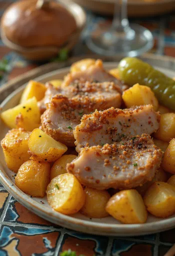 Свежеприготовленное мелкое жаркое по-брашовски с кубиками картофеля и специями.