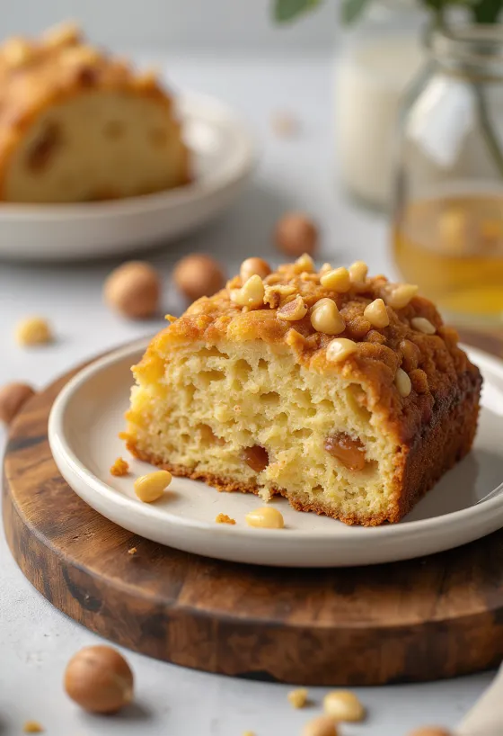 Медово-ореховое пирожное на сервировочной тарелке