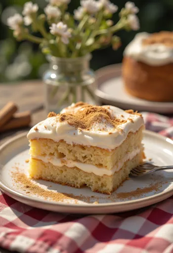 Коричный кремовый торт, поданный кусками