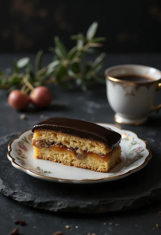 Домашнее жербо с рассыпчатым тестом, ореховой начинкой и шоколадной глазурью