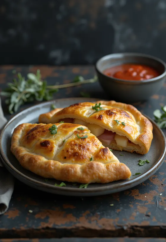 Кальцоне с ананасом, запеченное до золотистой корочки