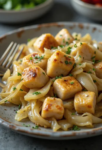 Куриная грудка с тушеной капустой, сервировка