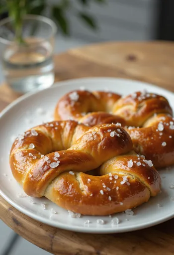 Свежеиспеченные веганские брецели, поданные на деревенской деревянной доске