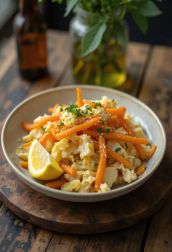 Бакаляу а Браз с бататом, подается с петрушкой