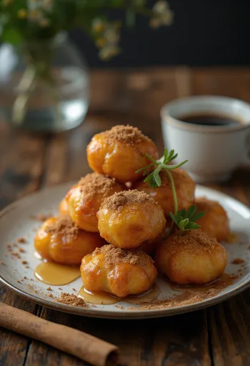 Лукумадес из цельнозерновой муки, поданный с медом и корицей