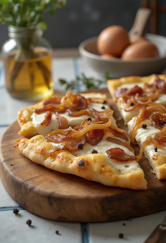 Фламмкухен со сметаной, луком и беконом
