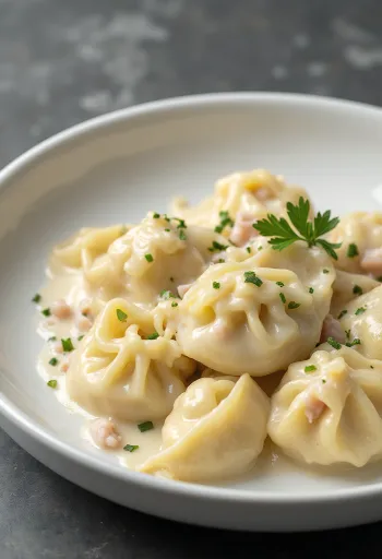 Пельмени с укропом и сметаной